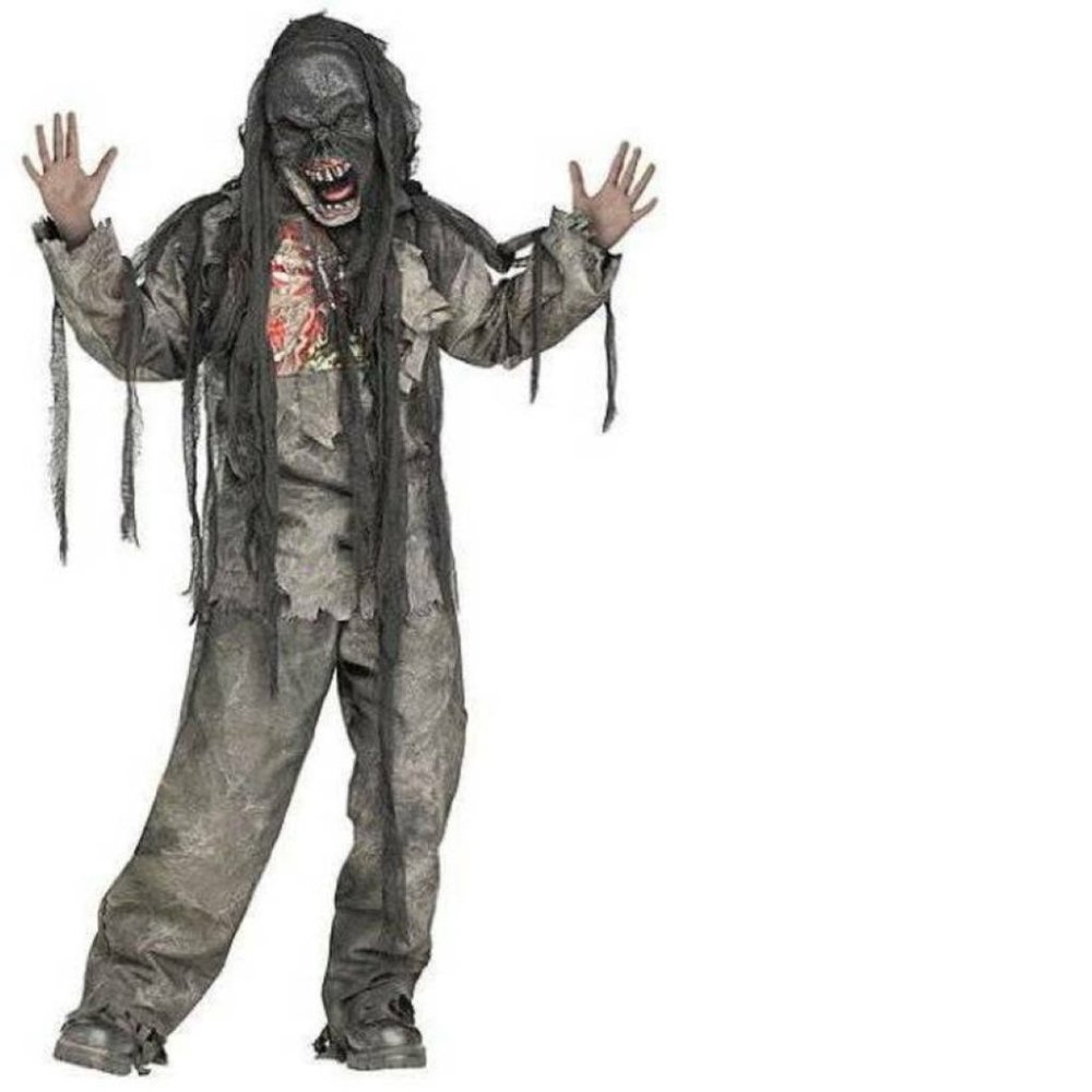 Burnt Zombie Halloween Costume 8/10 Scary 3 Pc Shirt Pants Mask 3-D Boys